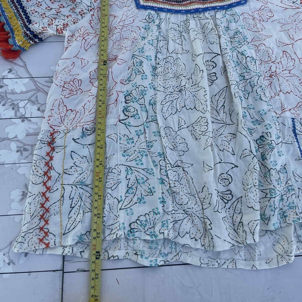 Maeve Cream Floral Blouse with Blue and Red Trim - Picture 5 of 8